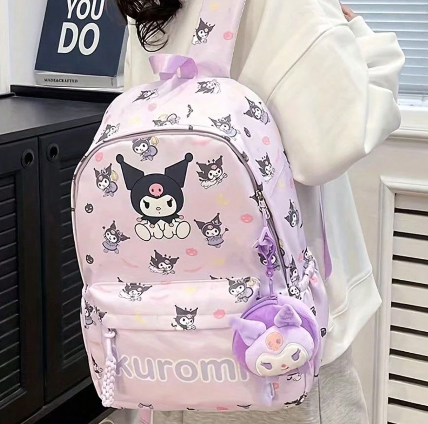 Sanrio حقيبة ظهر سانريو، حقيبة أنيقة كاواييي، حقيبة ظهر نسائية بألوان متباينة، حقيبة خارجية قابلة للطي سعة كبيرة